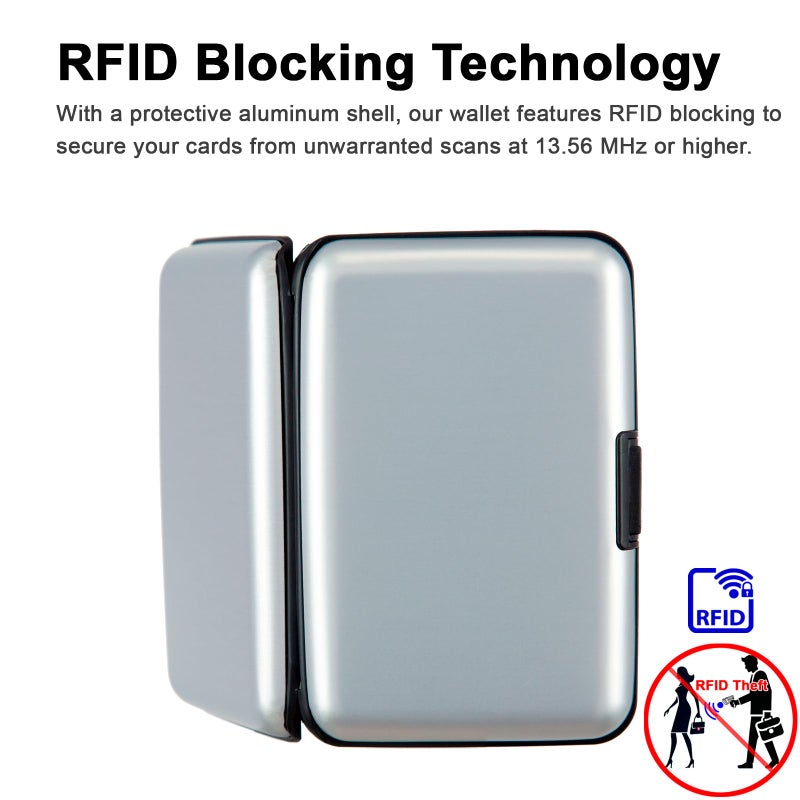 Kaabao Credit Card Holder Small RFID Blocking Wallet Business Metal Slim Mini Aluminum Hard Case for Women Men (Silver) - Image 3