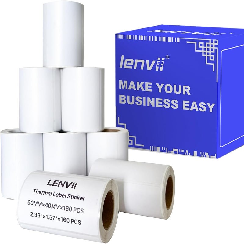 LENVII 60x40mm (2.36"x1.57") Thermal Labels 1280 Sheets -8 Rolls × 160 Labels, 3-Proof (Water/Oil/Scratch) Multi-Use Adhesive Stickers for Address/Barcode/FNSKU Tags -Home/Office/Product/Gift Labeling - Image 1