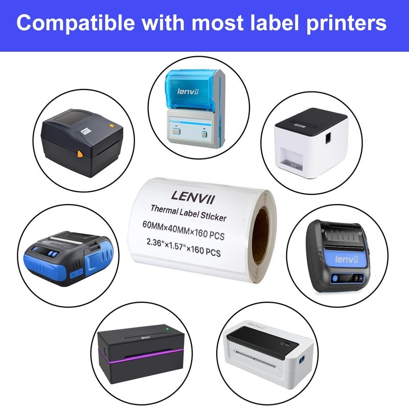 LENVII 60x40mm (2.36"x1.57") Thermal Labels 1280 Sheets -8 Rolls × 160 Labels, 3-Proof (Water/Oil/Scratch) Multi-Use Adhesive Stickers for Address/Barcode/FNSKU Tags -Home/Office/Product/Gift Labeling - Image 4