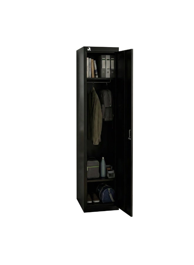 RIGID Single Door Steel Storage Locker with Shelves | Metal Cabinet for Home, School & Office | Secure Key Lock, Plastic Handles, Multi-Compartment Organizer, Black (45D x 38W x 180H cm) Assembled - Image 1