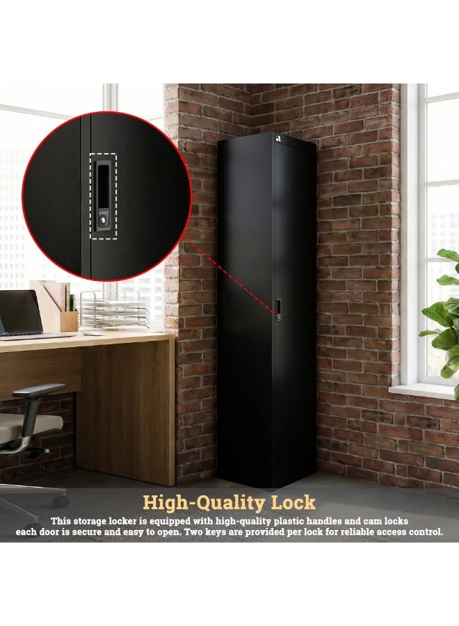 RIGID Single Door Steel Storage Locker with Shelves | Metal Cabinet for Home, School & Office | Secure Key Lock, Plastic Handles, Multi-Compartment Organizer, Black (45D x 38W x 180H cm) Assembled - Image 3