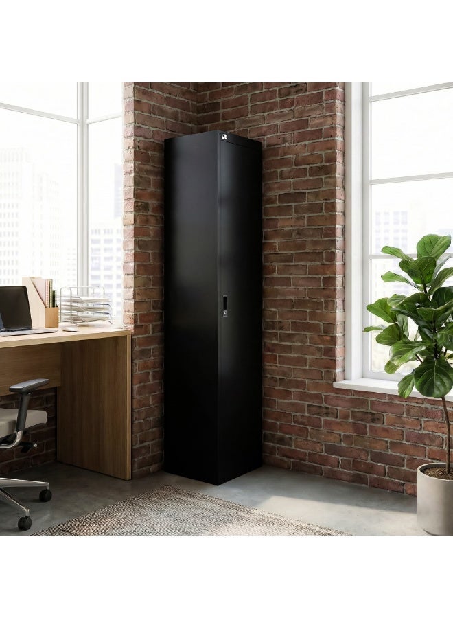 RIGID Single Door Steel Storage Locker with Shelves | Metal Cabinet for Home, School & Office | Secure Key Lock, Plastic Handles, Multi-Compartment Organizer, Black (45D x 38W x 180H cm) Assembled - Image 5