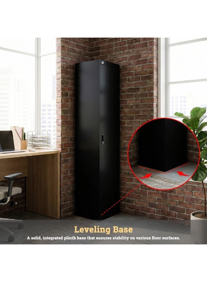 RIGID Single Door Steel Storage Locker with Shelves | Metal Cabinet for Home, School & Office | Secure Key Lock, Plastic Handles, Multi-Compartment Organizer, Black (45D x 38W x 180H cm) Assembled - Image 2