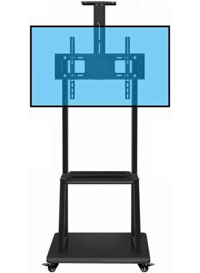 Adjustable Height Movable Metal TV Trolley Stand with Wheels for 32–75 Inch Screens – Black, Heavy-Duty Frame  - Image 3