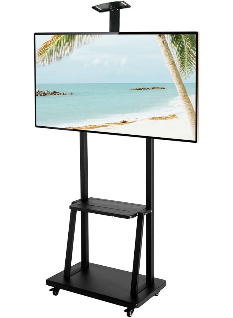 Adjustable Height Movable Metal TV Trolley Stand with Wheels for 32–75 Inch Screens – Black, Heavy-Duty Frame  - Image 1