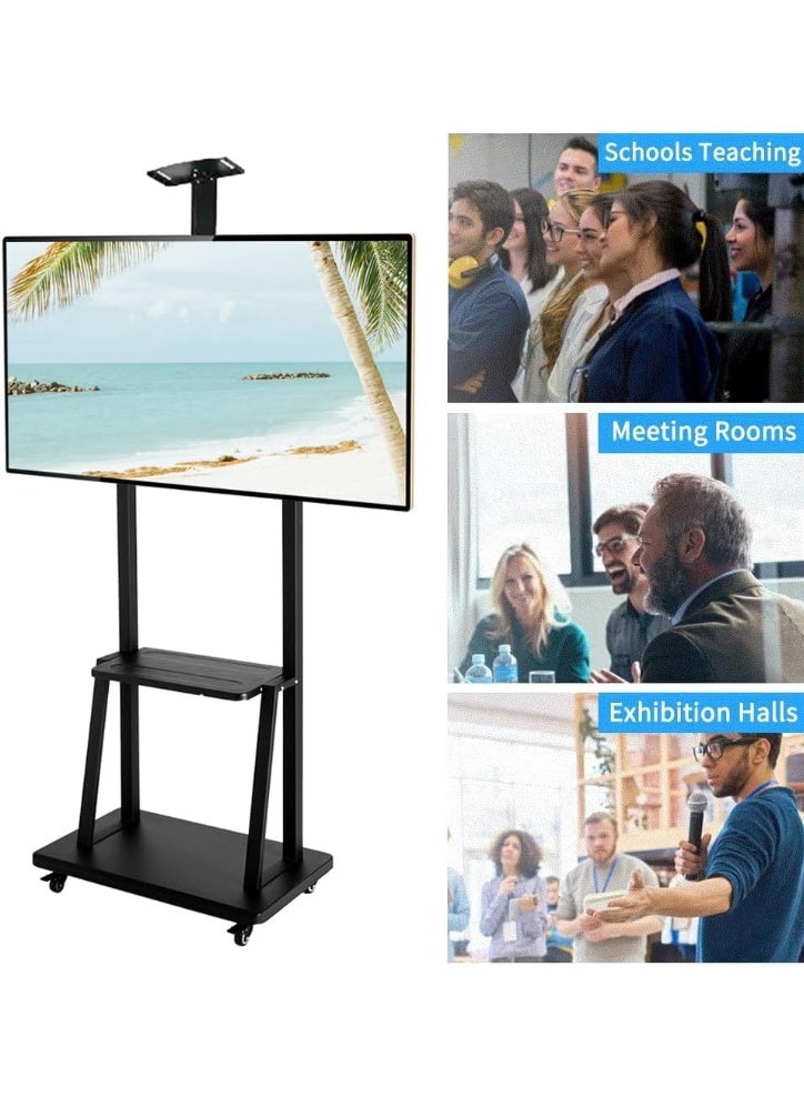 Adjustable Height Movable Metal TV Trolley Stand with Wheels for 32–75 Inch Screens – Black, Heavy-Duty Frame  - Image 2