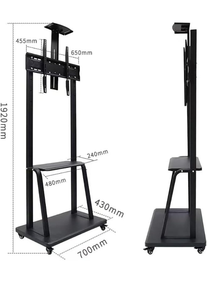 Adjustable Height Movable Metal TV Trolley Stand with Wheels for 32–75 Inch Screens – Black, Heavy-Duty Frame  - Image 4