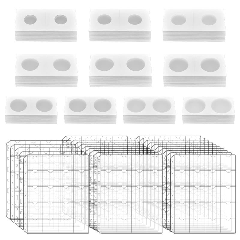 500 Cardboard Coin Holder for Collectors with 25 Sheets Coin Pocket Pages 500 Pockets Coin Collecting Book Sleeves Protectors Storage and 10 Size 2 x 2 Currency Holders for Coin Collection Supplies