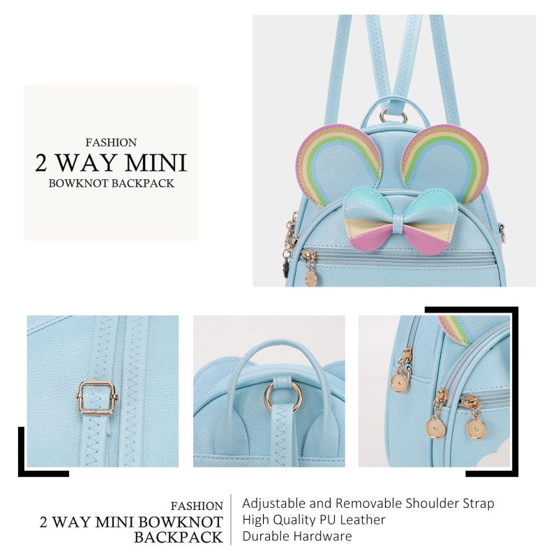 KL928 Girls Mini Backpack Bowknot Polka Dot Cute Small Daypacks Convertible Shoulder Bag Purse for Women - Image 3