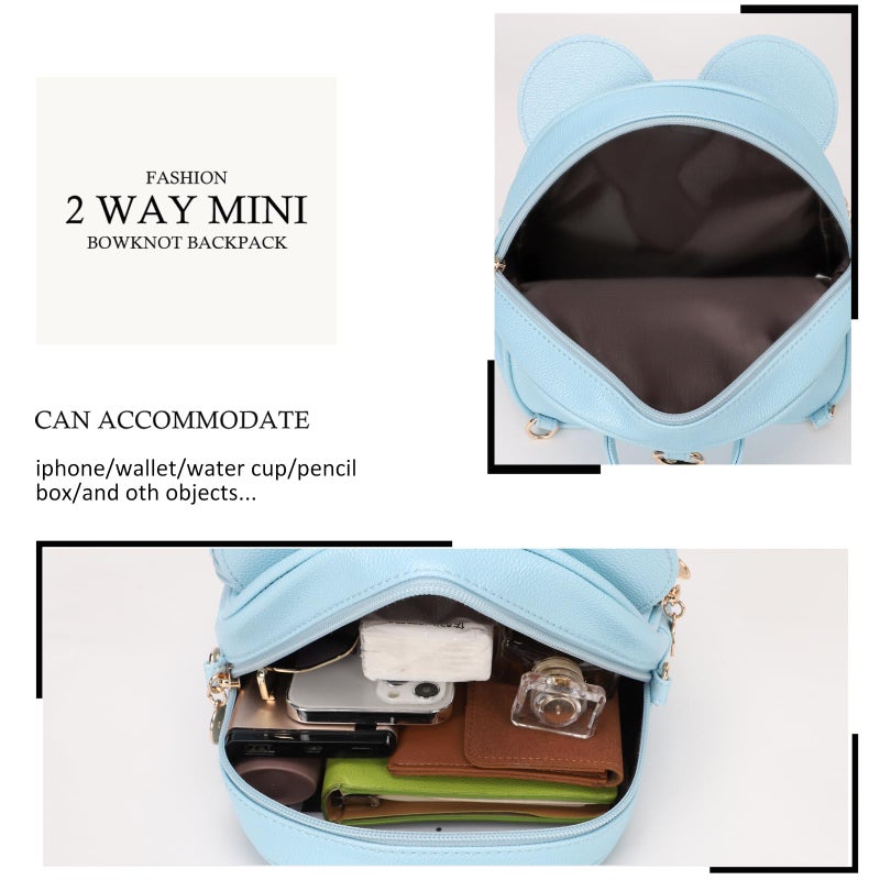 KL928 Girls Mini Backpack Bowknot Polka Dot Cute Small Daypacks Convertible Shoulder Bag Purse for Women - Image 4