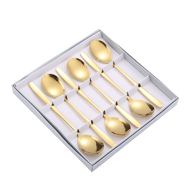 304 Stainless Steel Spoon Korean-Style Spoon And Fork Six-Piece Cutlery Set Paper Box Gift Set Simple Gift Box Daily Use - Image 1