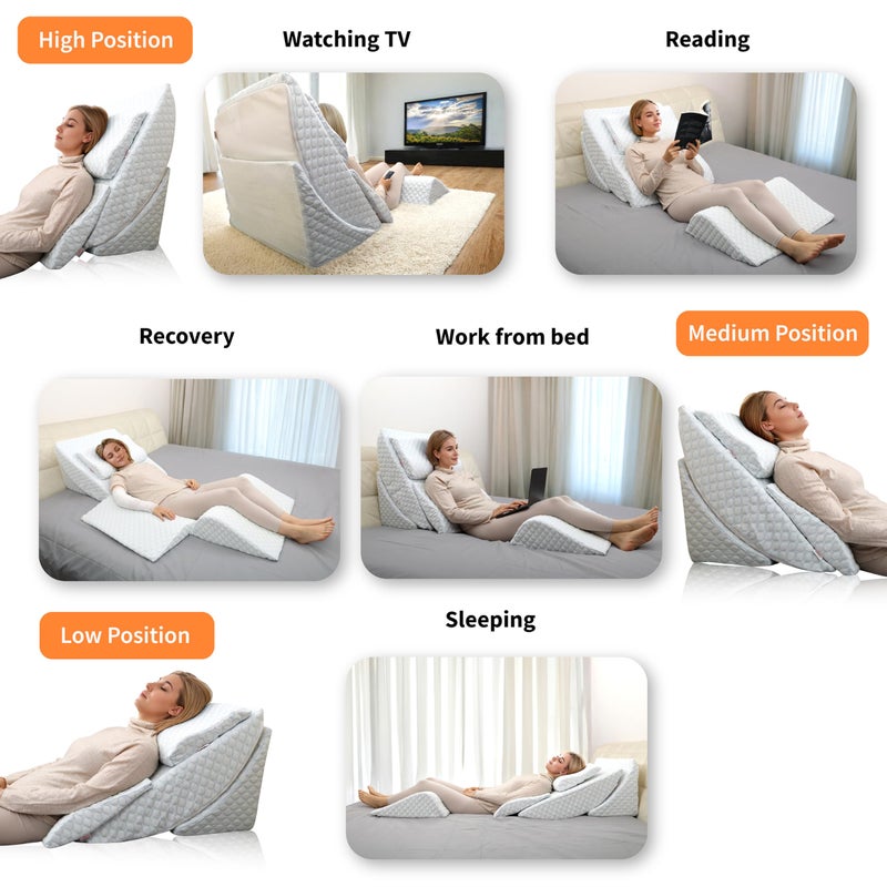 Lenora Adjustable Orthopedic Bed Wedge Pillow Set, Reading Pillow & Back Support for Sleeping, Memory Foam Wedge for Lower Back, Knee and Leg Pain, Acid Reflux, Snoring, Post Surgery Recovery - Image 4