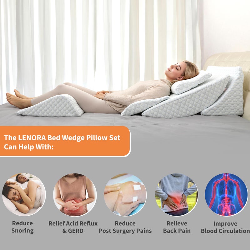 Lenora Adjustable Orthopedic Bed Wedge Pillow Set, Reading Pillow & Back Support for Sleeping, Memory Foam Wedge for Lower Back, Knee and Leg Pain, Acid Reflux, Snoring, Post Surgery Recovery - Image 5