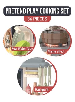 UniTrain Plastic Toy Play Kitchen Food Set for Kids Toddlers 3-5 - Cooking Pretend Play Interactive Station with Sink, Water, Steam, Sound, Accessories (36 Pcs) - Little Girls Birthday Gift  - Image 3