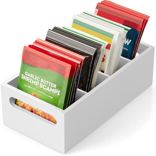 DRASTAR Pantry Organization and Storage Bins Seasoning Packet Organizer with Removable DividersWooden Storage Caddy for Kitchen Pantry Cabinet Countertop White - Image 1