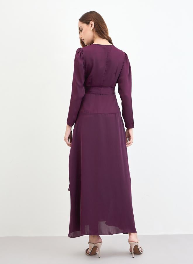 ستايلي فستان طويل بنفسجي فاتح بأكمام طويلة وحافة واسعة - Image 5