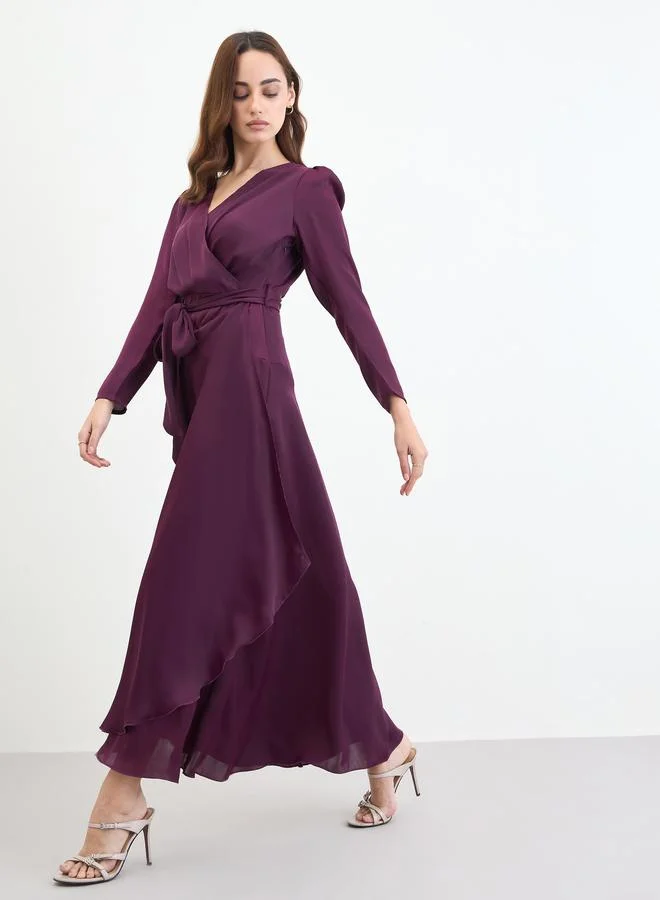 Styli Magenta Long Sleeves A-Line Maxi Dress