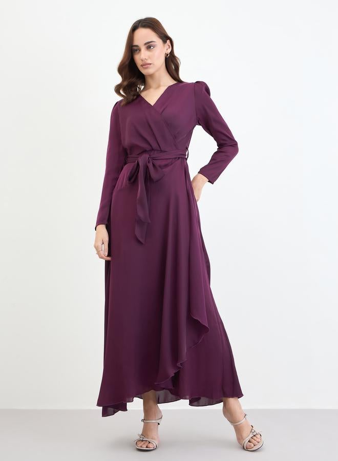 ستايلي فستان طويل بنفسجي فاتح بأكمام طويلة وحافة واسعة - Image 3