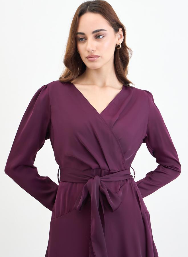 ستايلي فستان طويل بنفسجي فاتح بأكمام طويلة وحافة واسعة - Image 4