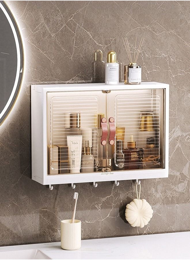 MIXDE - Wall Mounted Bathroom Rack with Hooks and Cabinet Door - Bath Organizer - Image 1