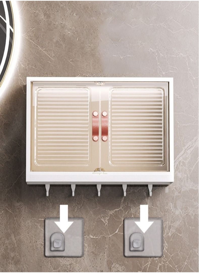 MIXDE - Wall Mounted Bathroom Rack with Hooks and Cabinet Door - Bath Organizer - Image 1