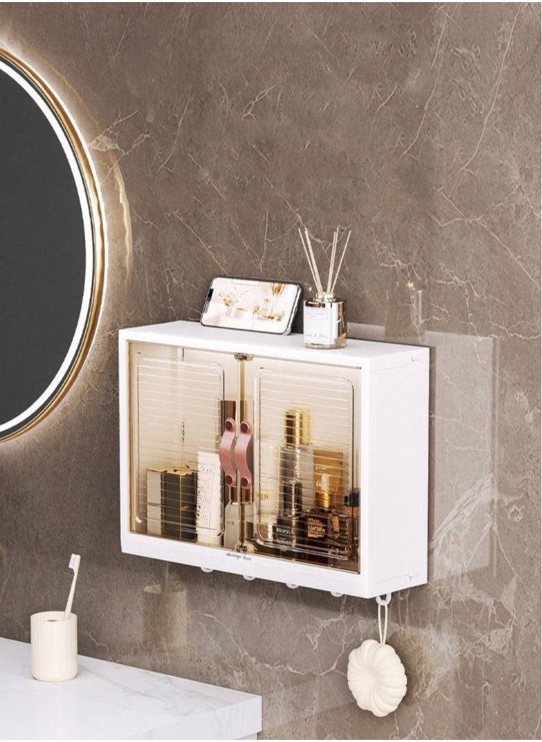 MIXDE - Wall Mounted Bathroom Rack with Hooks and Cabinet Door - Bath Organizer - Image 1