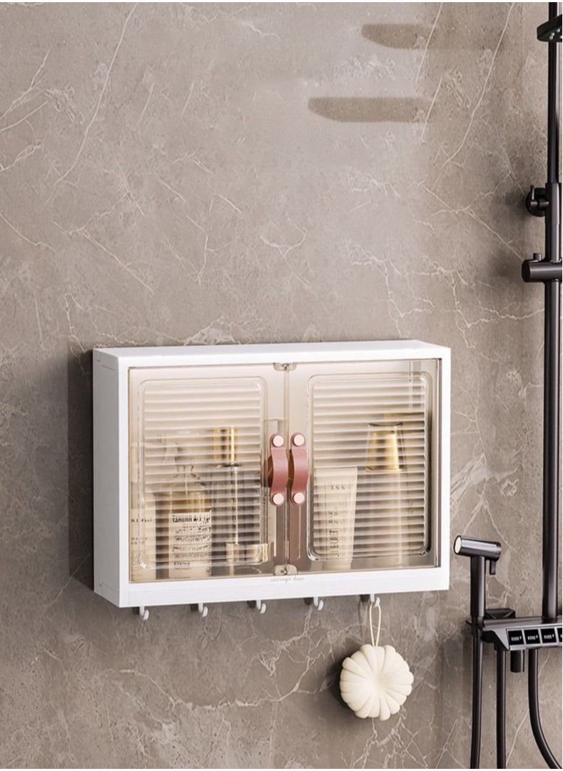 MIXDE - Wall Mounted Bathroom Rack with Hooks and Cabinet Door - Bath Organizer - Image 1