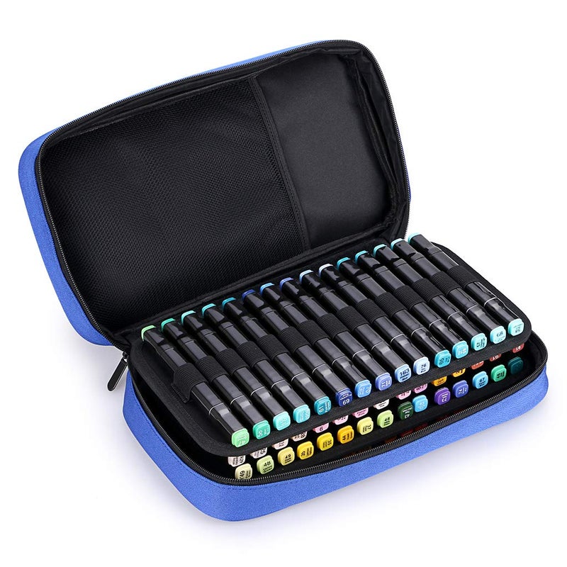 BTSKY Art Marker Carrying Case Lipstick Organizer60 Slots Canvas Zippered Markers Storage for Prismacolor Touch Spectrum Noir Paint Sharpie Markers Empty Wallet Only Blue
