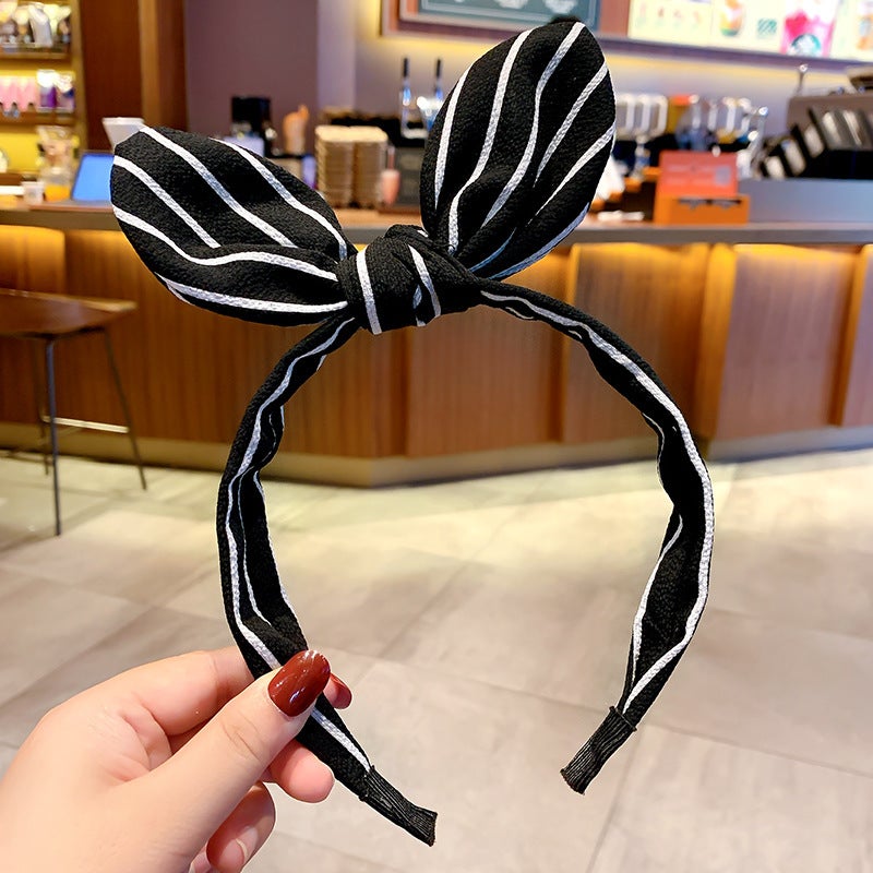 Generic Childrens headband South Korea little girl cute rabbit ears hair pressing headband Internet celebrity baby non-slip floral fabric headdress FG041-26# black and white striped rabbit ears headband