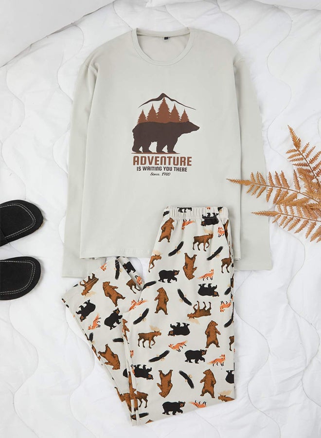 trendyol Animal Pattern Long Sleeve Knitted Pajama Set - Image 1