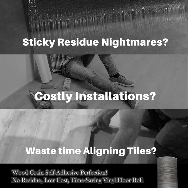 auxua Wood Grain Peel and Stick Floor Tiles â€“ 11.8â€ Width, Full Roll Length of 394" â€“ Versatile Design for Any Space, Grey Self Adhesive Vinyl Flooring, Waterproof and Non-Slip Features - Image 5