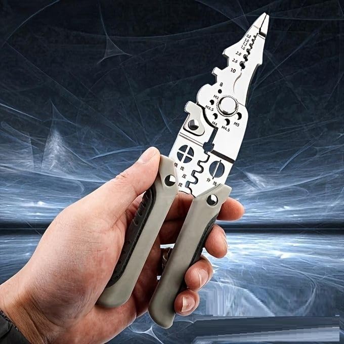 CLICKSWIFT CLICKSWIFT 9in1 MultiPurpose Electrical Stripping Tool Wire Stripper Crimping Wire Puller Plier Cable Looping Splitting Cutting Pliers for Electrician Black High Carbon Steel 1 Pcs  - Image 1
