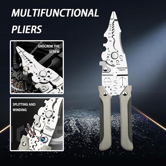 CLICKSWIFT CLICKSWIFT 9in1 MultiPurpose Electrical Stripping Tool Wire Stripper Crimping Wire Puller Plier Cable Looping Splitting Cutting Pliers for Electrician Black High Carbon Steel 1 Pcs  - Image 2