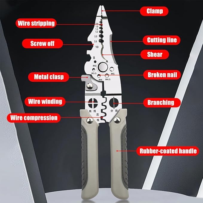 CLICKSWIFT CLICKSWIFT 9in1 MultiPurpose Electrical Stripping Tool Wire Stripper Crimping Wire Puller Plier Cable Looping Splitting Cutting Pliers for Electrician Black High Carbon Steel 1 Pcs  - Image 3