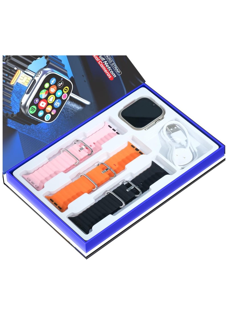 Telzeal - TC4G Smart Watch With Dual Camera And Dual Sim Card Support With 3 Pair Straps And Wireless Charger For Gents And Ladies Silver - Image 1