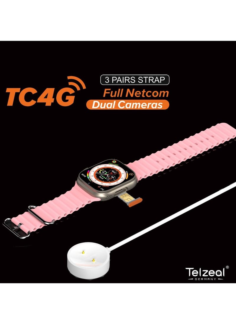 Telzeal - TC4G Smart Watch With Dual Camera And Dual Sim Card Support With 3 Pair Straps And Wireless Charger For Gents And Ladies Silver - Image 1