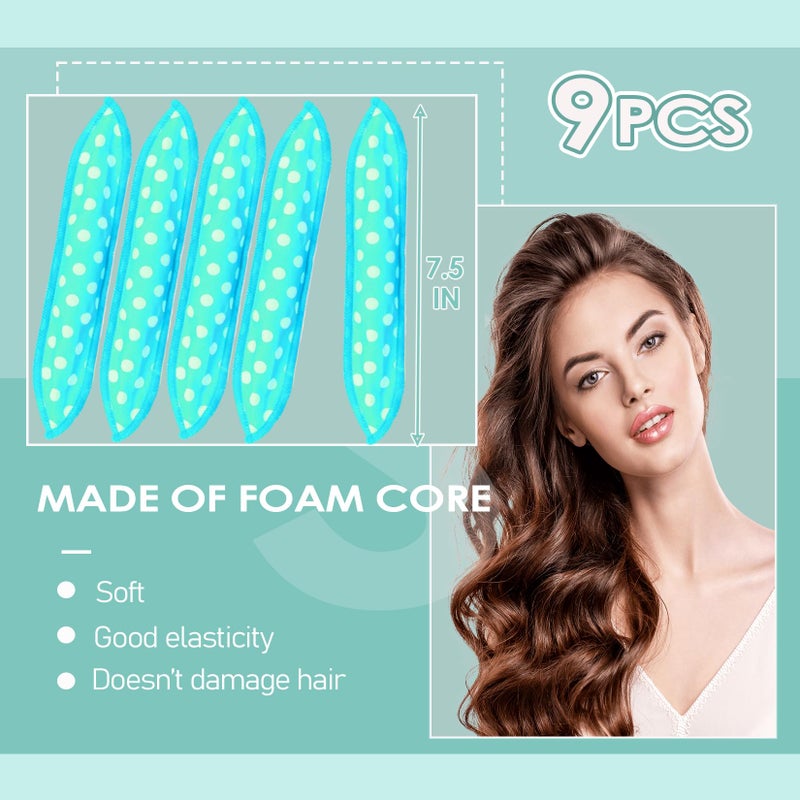 AHSNYLC Satin Sponge-Rollers for Hair - AHSNYLC 9PCS Sponge Curlers,Soft Curlers to Sleep in,Hair Rollers,Hair Curlers No Heat,Soft Sleep Hair Rollers,Stain Heatless (Cyan Color) - Image 4