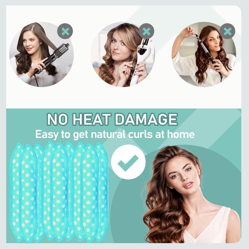 AHSNYLC Satin Sponge-Rollers for Hair - AHSNYLC 9PCS Sponge Curlers,Soft Curlers to Sleep in,Hair Rollers,Hair Curlers No Heat,Soft Sleep Hair Rollers,Stain Heatless (Cyan Color) - Image 5