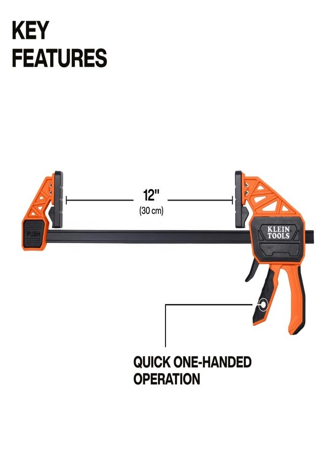 Klein Tools 47556 Speed-Klamp 12-Inch, 300-Pound Clamping Force, Clamp/Spreader, Pivoting Pads, One-Handed-Operation for Woodworking and Metal Projects - Image 3