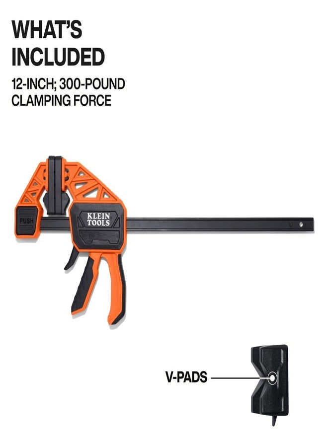 Klein Tools 47556 Speed-Klamp 12-Inch, 300-Pound Clamping Force, Clamp/Spreader, Pivoting Pads, One-Handed-Operation for Woodworking and Metal Projects - Image 2