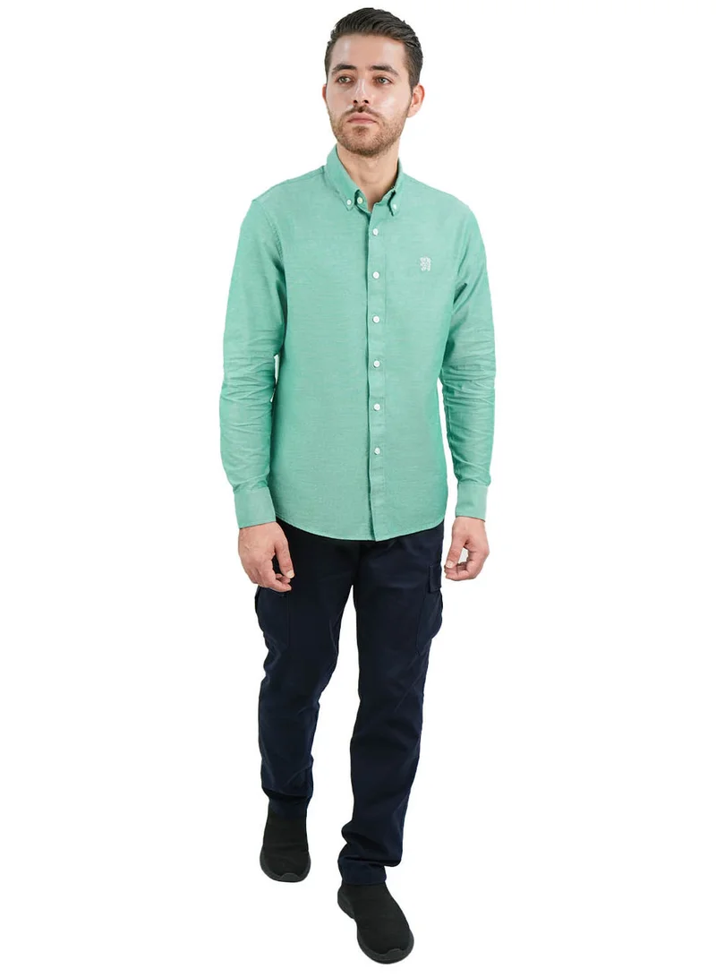 جيوردانو قميص أكسفورد قطني رجالي بتطريز أسد صغير، قصة ضيقة، بأزرار كاملة