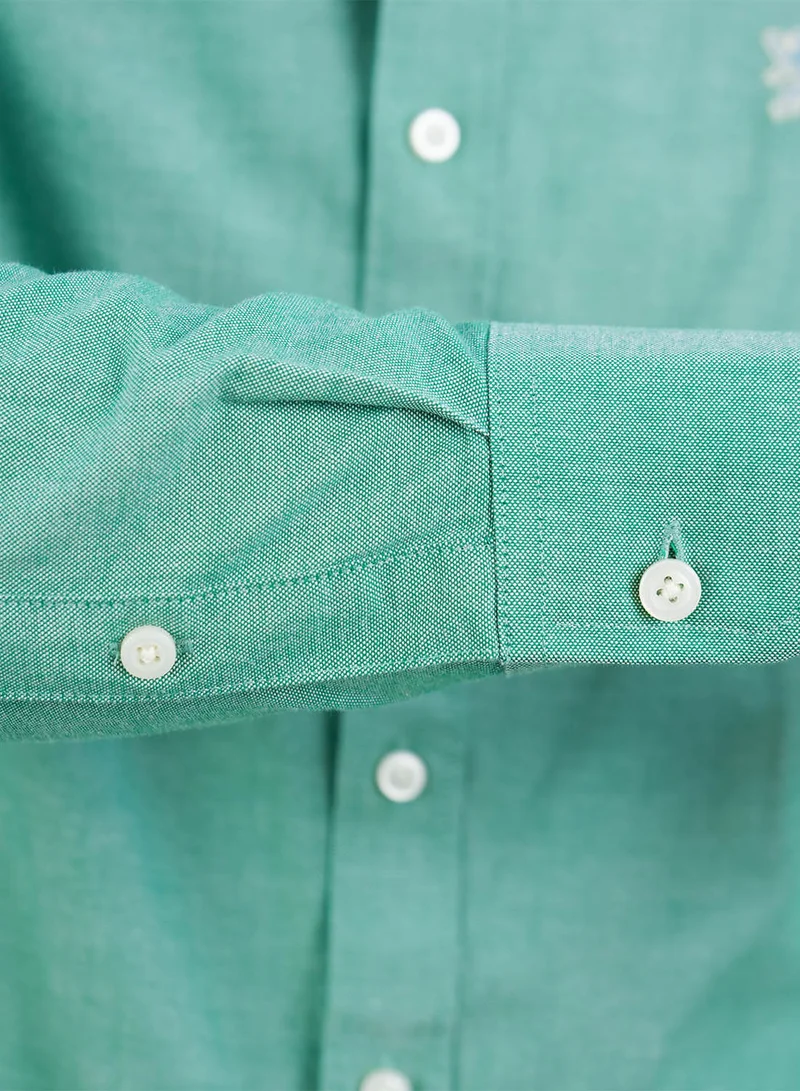 GIORDANO  Men's Cotton Oxford Shirt - Small Lion Embroidery, Slim Fit, Full Button for Men | Best Price UAE