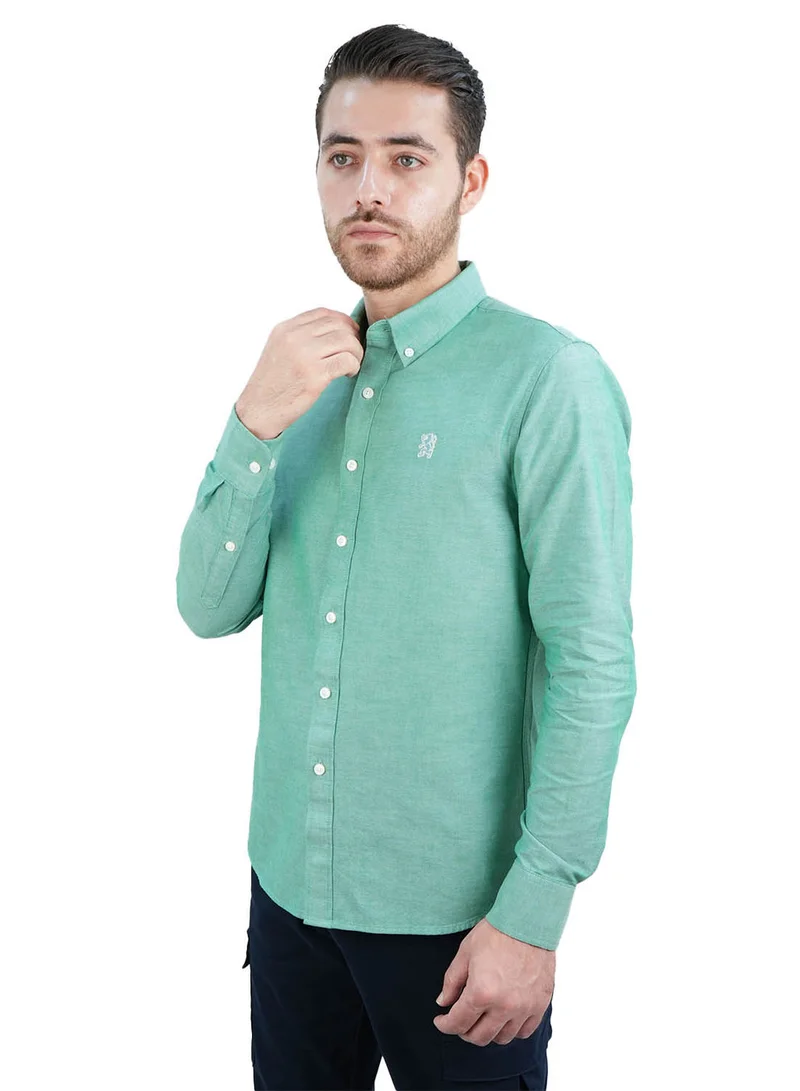 جيوردانو قميص أكسفورد قطني رجالي بتطريز أسد صغير، قصة ضيقة، بأزرار كاملة