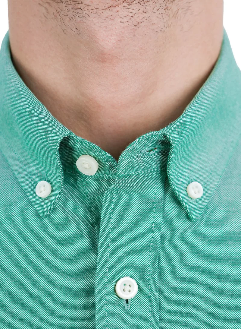 GIORDANO  Men's Cotton Oxford Shirt - Small Lion Embroidery, Slim Fit, Full Button for Men | Best Price UAE