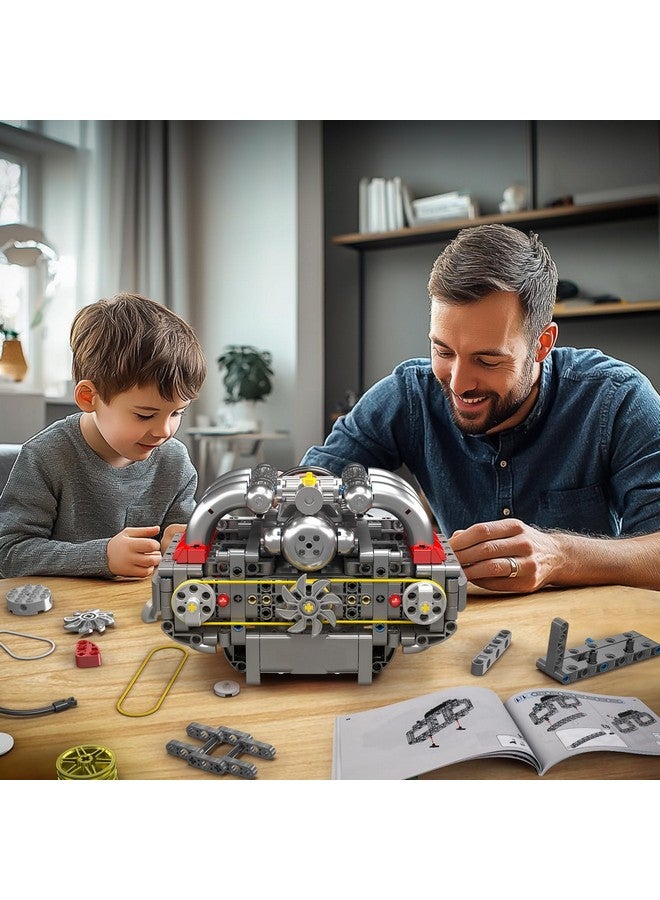 mould king Mould King 10193 Boxer Engine Model Kit That Runs - Build Your Own Mini Engine, Car Engine Replica Build Blocks Set for Kids/Adult (609 Pcs)  - Image 5