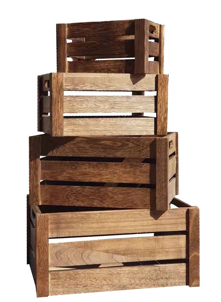 LINGWEI Four in One New Solid Wood Storage Box Extra Large Wooden Crate Hollow Hollow Thick Wrap Angle Fruit Decorative Box Brown  - Image 1