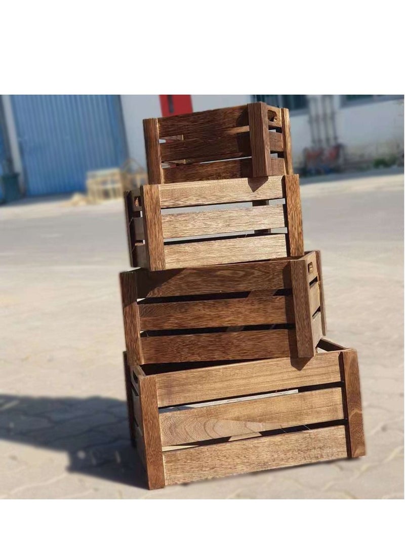 LINGWEI Four in One New Solid Wood Storage Box Extra Large Wooden Crate Hollow Hollow Thick Wrap Angle Fruit Decorative Box Brown  - Image 5