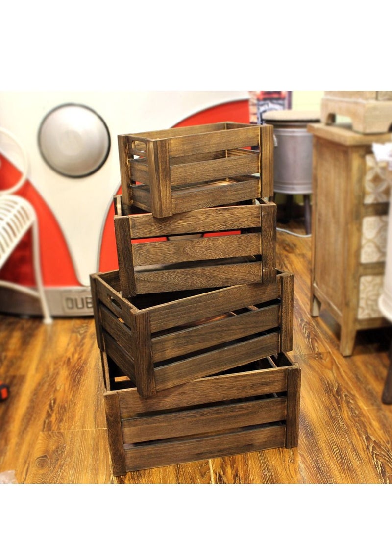 LINGWEI Four in One New Solid Wood Storage Box Extra Large Wooden Crate Hollow Hollow Thick Wrap Angle Fruit Decorative Box Brown  - Image 2