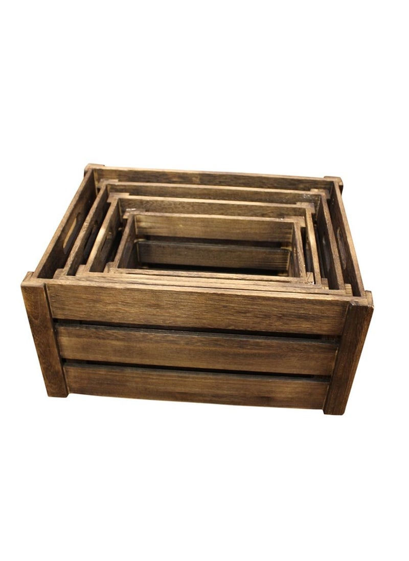 LINGWEI Four in One New Solid Wood Storage Box Extra Large Wooden Crate Hollow Hollow Thick Wrap Angle Fruit Decorative Box Brown  - Image 4