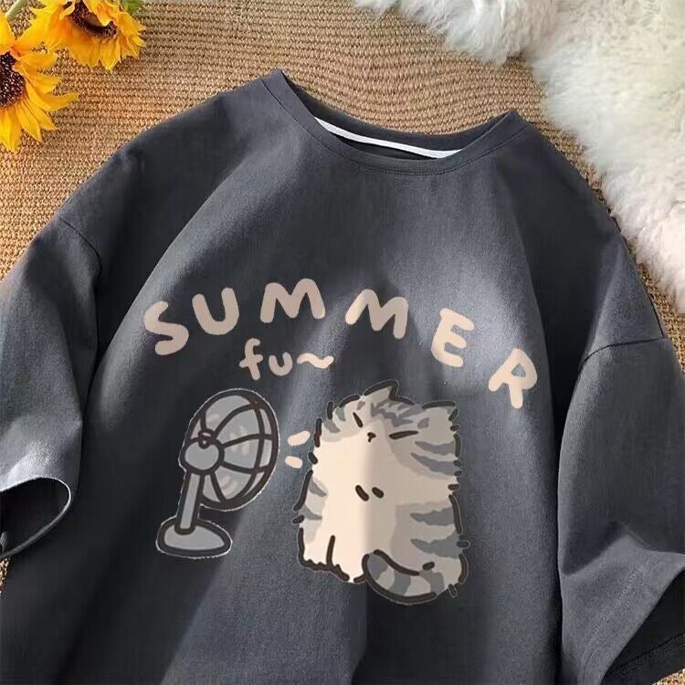 Cartoon Short-Sleeved T-Shirt Oversize Design Sense Niche American Loose All-Match Half-Sleeved Top Ins - Image 3